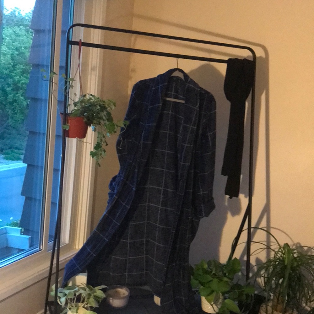 Plaid plush Bath-robe, Navy blue